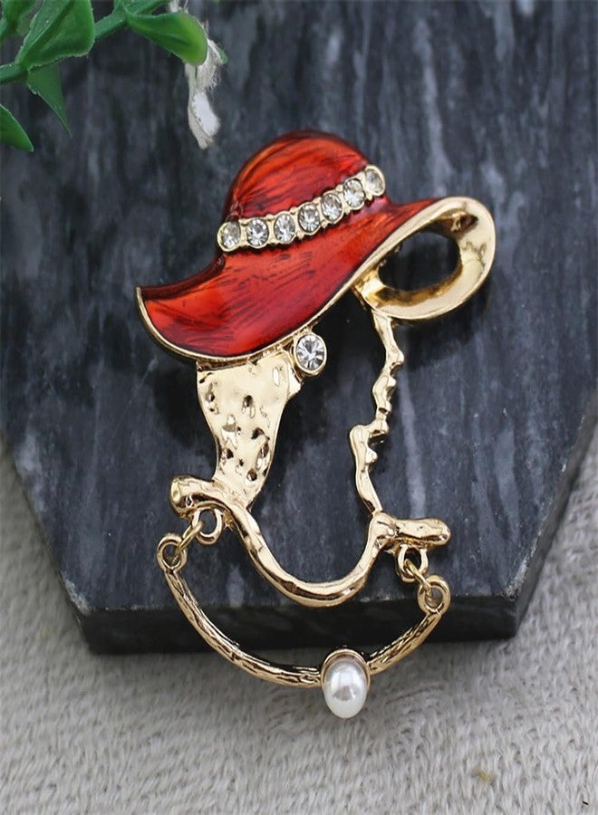 Izpack Elegant Lady Lapel Brooch Pin for Women Crystal Rhinestone Faux Pearl Hat Red Enamel Pins Vintage Backpacks Badges Suit Dress Accessories Jewelry Gifts - Image 5